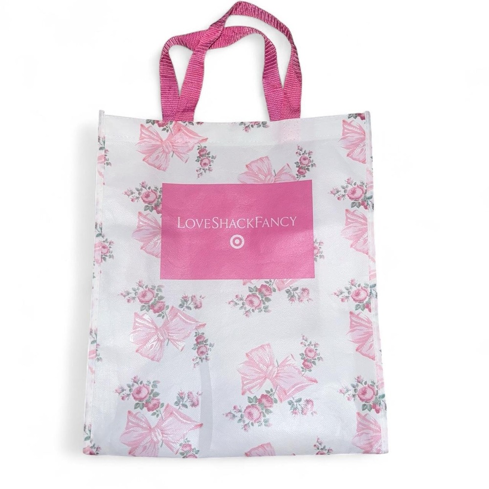 LoveShackFancy x Target Reusable Shopping Tote Bag Pink Floral Reusable Gift Bag